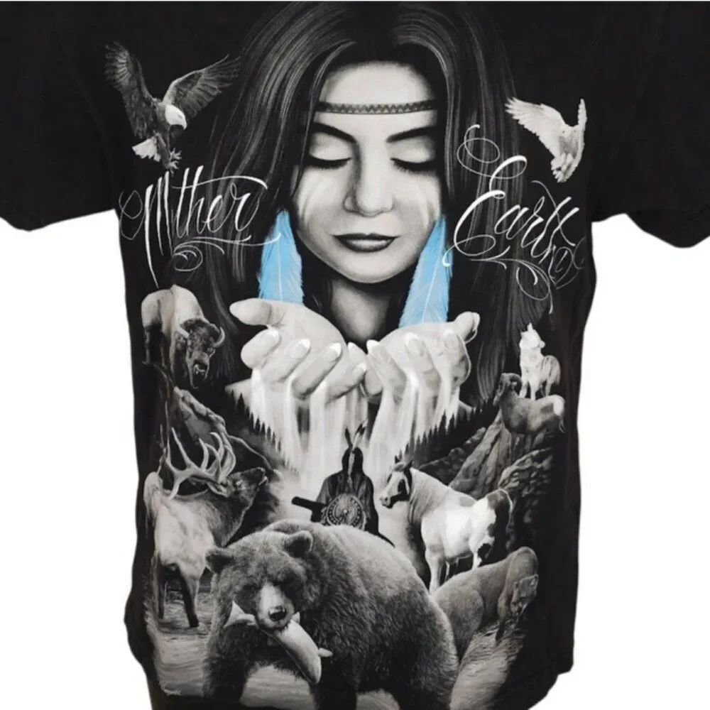 Mother Earth T Shirt Mens Size Medium Black David Gonzales Art Nature Tee